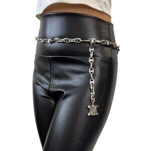 CELINE Vintage Macadam Logo Chain Belt Charm Fashion Accessory Silver [105919]